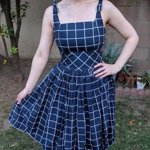 Hearts and Found Gilda dress -navy blue windowpane